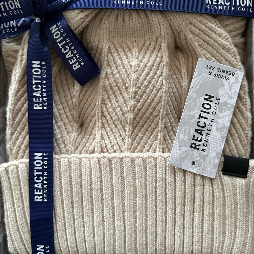 Kenneth Cole Reaction Beige Sweater and Beanie Set